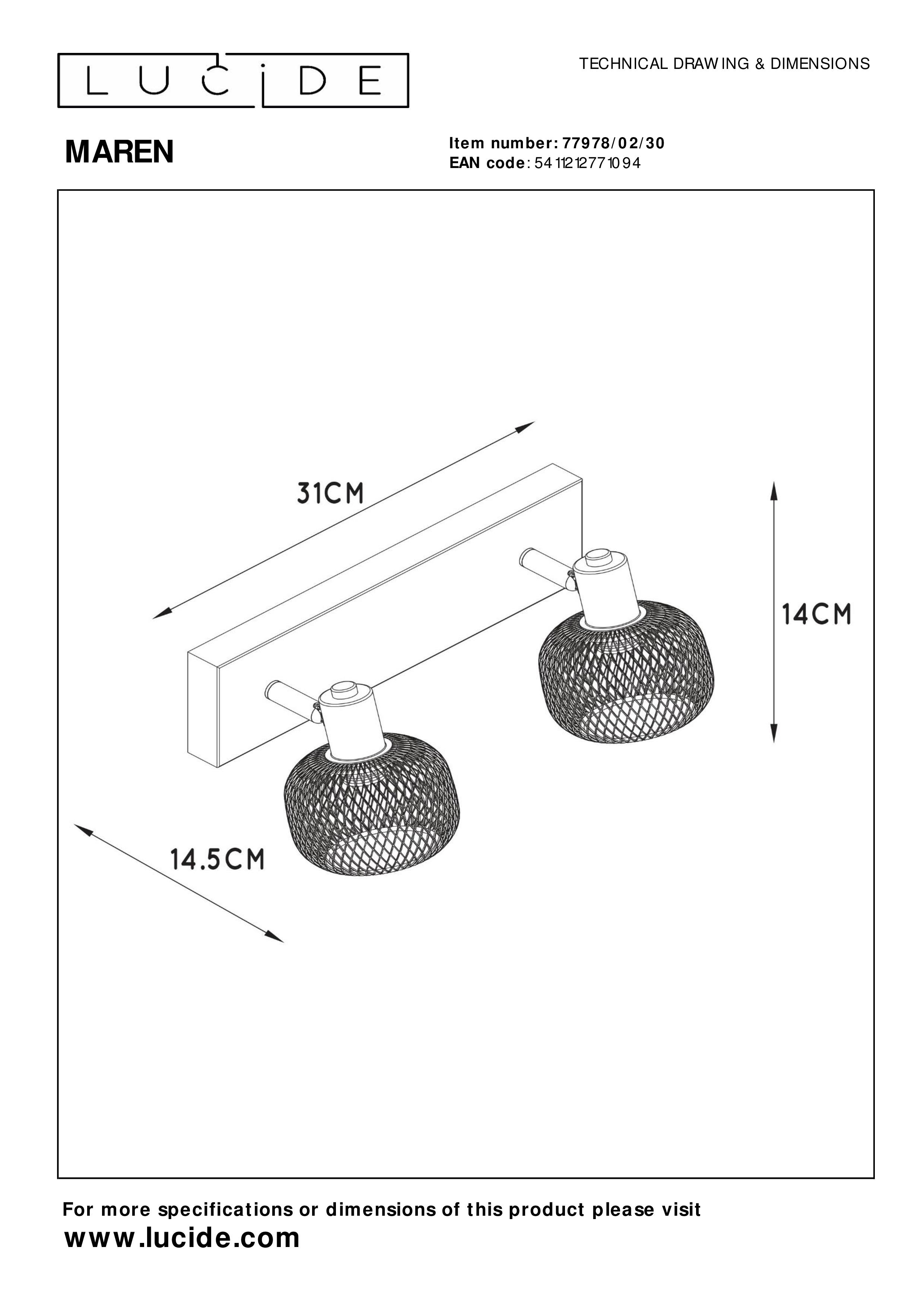 Lucide MAREN - Ceiling spotlight - 2xE14 - Black